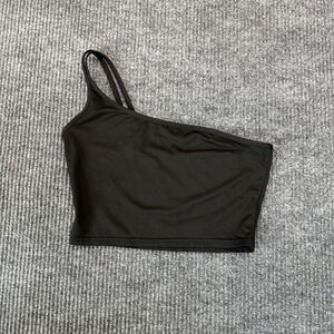 Romwe Womens One Shoulder Crop Top Small Black Asymmetrical Stretch